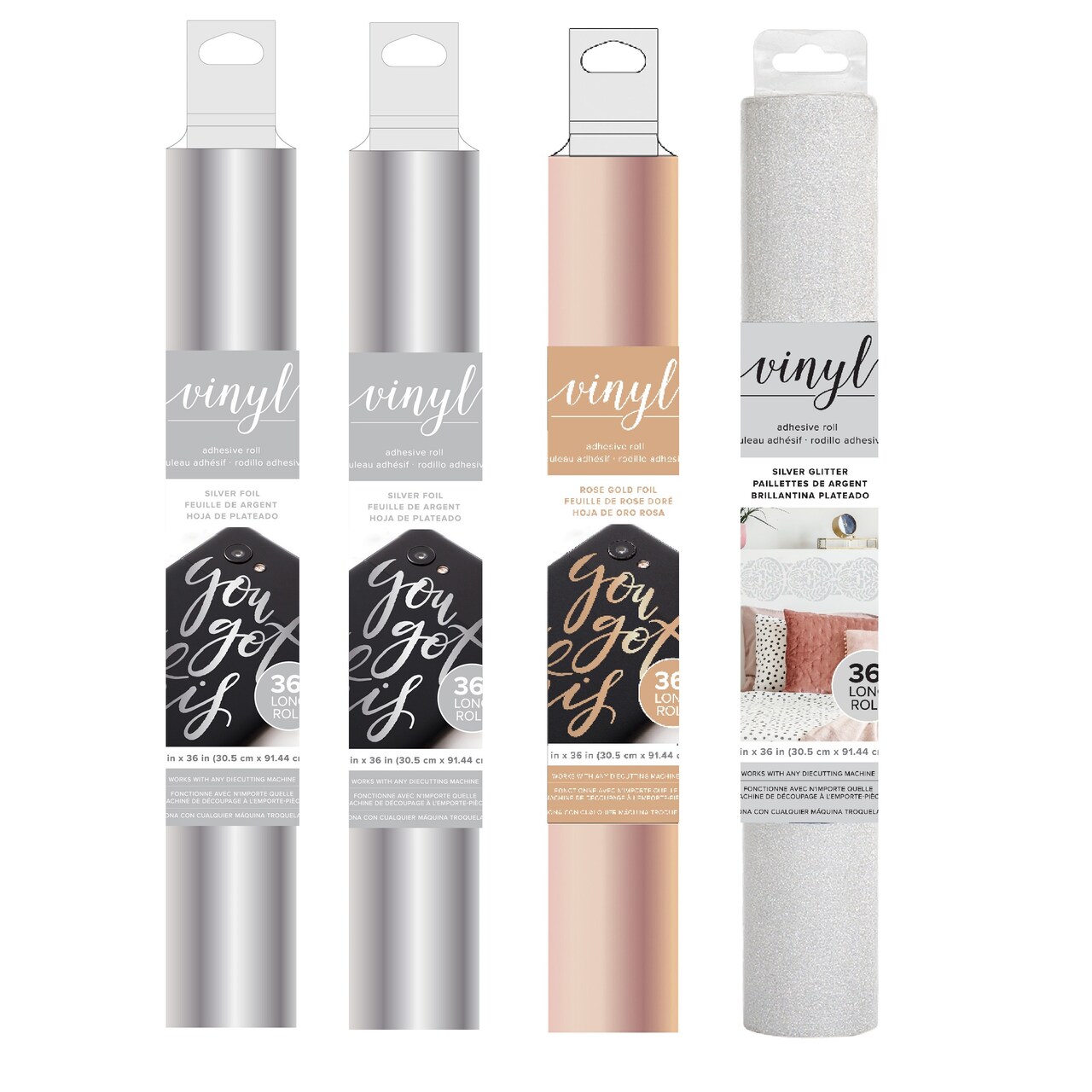 4 Pack Bundle of American Crafts Adhesive Vinyl Roll 12"X36" Assorted